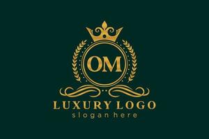 inicial om letter modelo de logotipo de luxo real em arte vetorial para restaurante, realeza, boutique, café, hotel, heráldica, joias, moda e outras ilustrações vetoriais. vetor