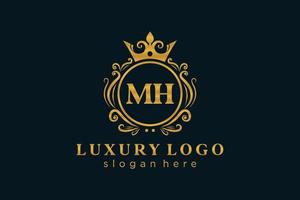 modelo de logotipo de luxo real inicial da letra mh em arte vetorial para restaurante, realeza, boutique, café, hotel, heráldica, joias, moda e outras ilustrações vetoriais. vetor