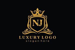 modelo de logotipo de luxo real inicial nj letter em arte vetorial para restaurante, realeza, boutique, café, hotel, heráldica, joias, moda e outras ilustrações vetoriais. vetor