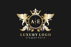 inicial ae letter lion royal luxo logotipo modelo em arte vetorial para restaurante, realeza, boutique, café, hotel, heráldica, joias, moda e outras ilustrações vetoriais. vetor