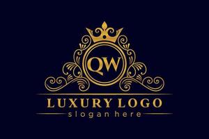 qw letra inicial ouro caligráfico feminino floral mão desenhada monograma heráldico antigo estilo vintage luxo design de logotipo vetor premium