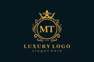 modelo de logotipo de luxo real de letra mt inicial em arte vetorial para restaurante, realeza, boutique, café, hotel, heráldica, joias, moda e outras ilustrações vetoriais. vetor