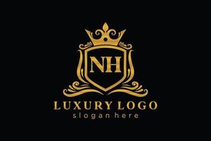 modelo de logotipo de luxo real inicial da letra nh em arte vetorial para restaurante, realeza, boutique, café, hotel, heráldica, joias, moda e outras ilustrações vetoriais. vetor