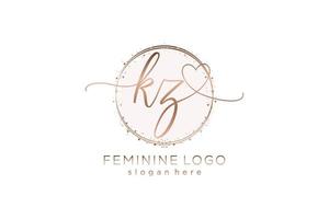 logotipo de caligrafia inicial kz com logotipo de vetor de modelo de círculo de casamento inicial, moda, floral e botânico com modelo criativo.