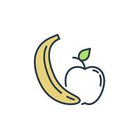 maçã com ícone moderno de conceito de vetor de banana