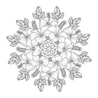 flores de hibisco para colorir ilustração de página com folhas de hibisco havaiano e contorno rosa de sharon vetor