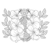 flores de hibisco para colorir ilustração de página com folhas de hibisco havaiano e contorno rosa de sharon vetor