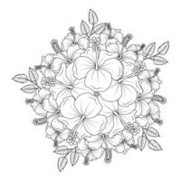 flores de hibisco para colorir ilustração de página com folhas de hibisco havaiano e contorno rosa de sharon vetor