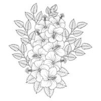 flores de hibisco para colorir ilustração de página com folhas de hibisco havaiano e contorno rosa de sharon vetor