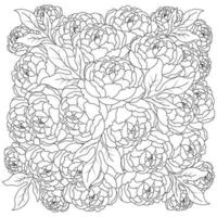 arte de doodle de buquê de flores de peônia de contorno de página de coloração de flores gráfico de vetor isolado fundo