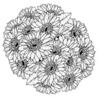 lindas flores de gerbera margarida para colorir desenho detalhado em gráfico vetorial de arte de linha vetor