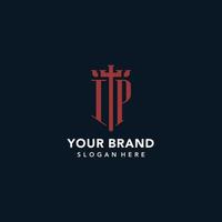 logotipos de monograma inicial ip com design de forma de espada e escudo vetor