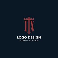 ix logotipos iniciais de monograma com design de forma de espada e escudo vetor