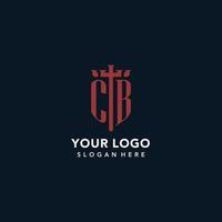 cb logotipos iniciais do monograma com design de forma de espada e escudo vetor