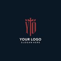 yo logotipos iniciais do monograma com design de forma de espada e escudo vetor