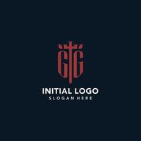 gg logotipos iniciais do monograma com design em forma de espada e escudo vetor