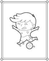 menino bonito jogando futebol adequado para ilustração vetorial de página para colorir infantil vetor