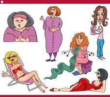 conjunto de caricatura de personagens de mulheres de desenhos animados engraçados vetor