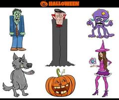 conjunto de personagens de férias de halloween assustador dos desenhos animados vetor