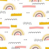 plano de fundo sem emenda com arco-íris. listras abstratas e pontos no estilo doodle. design para quarto infantil, papel de parede e roupas vetor
