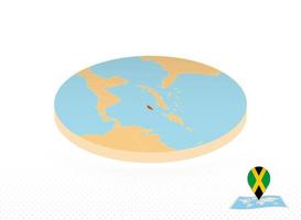 mapa da jamaica projetado em estilo isométrico, mapa de círculo laranja. vetor