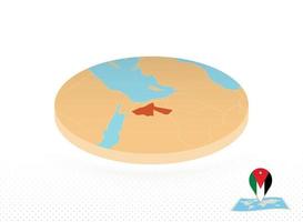 mapa da Jordânia projetado em estilo isométrico, mapa de círculo laranja. vetor