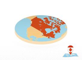 mapa do canadá projetado em estilo isométrico, mapa de círculo laranja. vetor