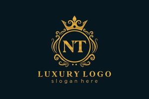 modelo de logotipo de luxo real de letra inicial nt em arte vetorial para restaurante, realeza, boutique, café, hotel, heráldica, joias, moda e outras ilustrações vetoriais. vetor