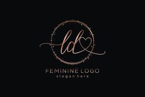 logotipo de caligrafia ld inicial com logotipo de vetor de modelo de círculo de casamento inicial, moda, floral e botânico com modelo criativo.