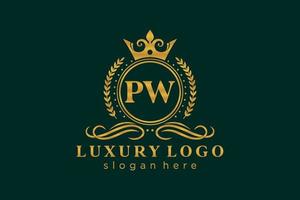 inicial pw carta modelo de logotipo de luxo real em arte vetorial para restaurante, realeza, boutique, café, hotel, heráldica, joias, moda e outras ilustrações vetoriais. vetor