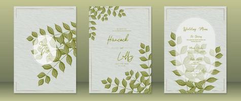 modelo de cartão de convite de casamento com design de natureza verde vetor