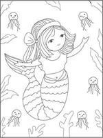 bela silhueta de sereia doodle livro para colorir. vetor