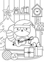 página para colorir de natal com fofo papai noel guaxinim vetor