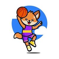 feliz raposa bonitinha jogando basquete vetor