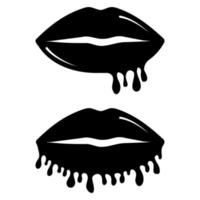 conjunto de lábios vermelhos. boca feminina, sorriso sexy com dentes brancos, mulher mordendo o lábio, mostrando expressão de beijo ou língua. ilustração vetorial para glamour, batom, emoções, conceito de quadrinhos vetor