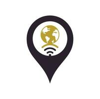 globo wifi gps forma conceito ícone de design de logotipo. modelo de logotipo de vetor de sinal mundial.