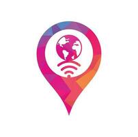 globo wifi gps forma conceito ícone de design de logotipo. modelo de logotipo de vetor de sinal mundial.
