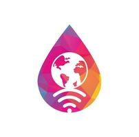 ícone de design de logotipo de conceito de forma de gota wifi globo. modelo de logotipo de vetor de sinal mundial.