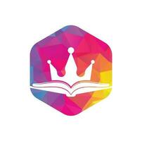 design de modelo de logotipo de vetor de livro rei. livro de vetor e conceito de logotipo da coroa.