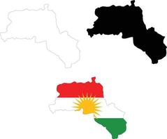 mapa do Curdistão. bandeira do território de mapas do Curdistão. mapa de contorno curdistão. estilo plano. vetor
