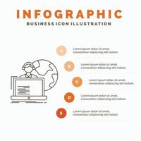 terceirizar. terceirização. alocação. humano. modelo de infográficos online para site e apresentação. ícone de linha cinza com ilustração vetorial de estilo infográfico laranja vetor