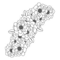 arte de doodle de buquê de flores de peônia de contorno de página de coloração de flores gráfico de vetor isolado fundo