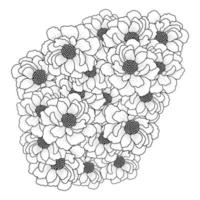 arte de doodle de buquê de flores de peônia de contorno de página de coloração de flores gráfico de vetor isolado fundo