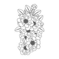 arte de doodle de buquê de flores de peônia de contorno de página de coloração de flores gráfico de vetor isolado fundo