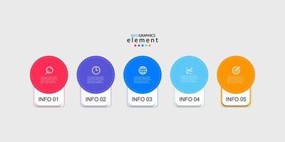 vetor de modelo de design de infográfico de negócios moderno com ícones e 5 opções ou etapas. pode ser usado para diagrama de processo, apresentações, layout de fluxo de trabalho, banner, fluxograma, gráfico de informações. eps10