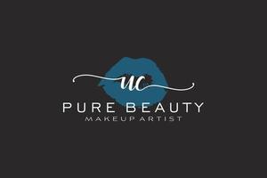 design de logotipo pré-fabricado de lábios de aquarela uc inicial, logotipo para marca de negócios de maquiador, design de logotipo de boutique de beleza blush, logotipo de caligrafia com modelo criativo. vetor