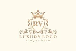 modelo de logotipo de luxo real de carta rv inicial em arte vetorial para restaurante, realeza, boutique, café, hotel, heráldica, joias, moda e outras ilustrações vetoriais. vetor