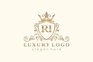 modelo de logotipo de luxo real da letra inicial ri em arte vetorial para restaurante, realeza, boutique, café, hotel, heráldica, joias, moda e outras ilustrações vetoriais. vetor