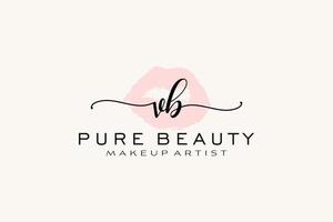 design de logotipo pré-fabricado de lábios em aquarela vb inicial, logotipo para marca de negócios de maquiador, design de logotipo de boutique de beleza blush, logotipo de caligrafia com modelo criativo. vetor