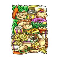 ilustração de design de vetor de doodle de comida